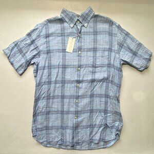 NEW Size M Mens Cremieux Signature Shorts Sleeve Button Front Shirt Linen Blue